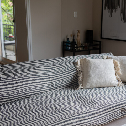 Manta para sillon y cama algodón Rayas Taupe 180 x 230 cm