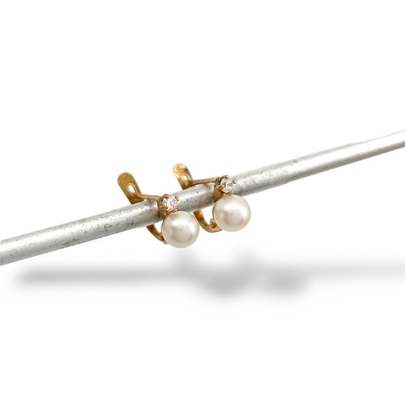 Caravanas Perlas y zirconia en oro- Oro bajo - Perla de río y zirconia - CA8223 conperla