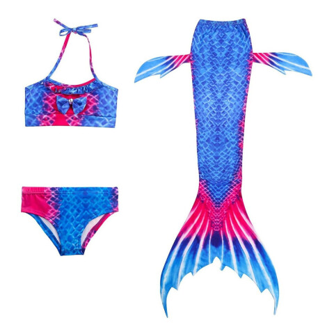 Malla Bikini Cola Sirena Premium Infantil Niñas Traje Baño Variante Diseño Azul 130
