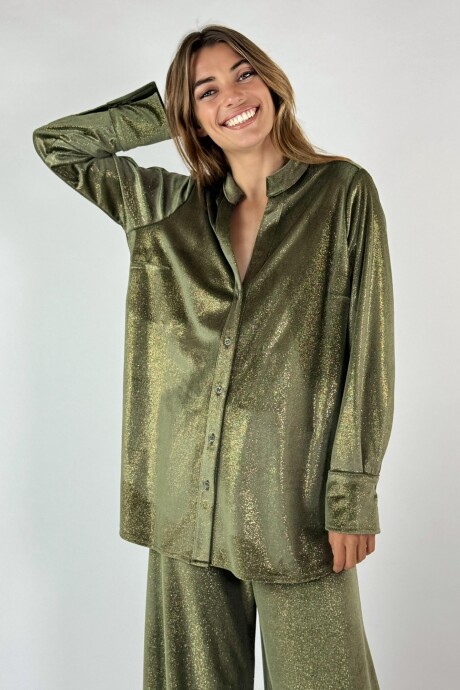 CAMISA VELVET ORNELLA Verde Con Brillo