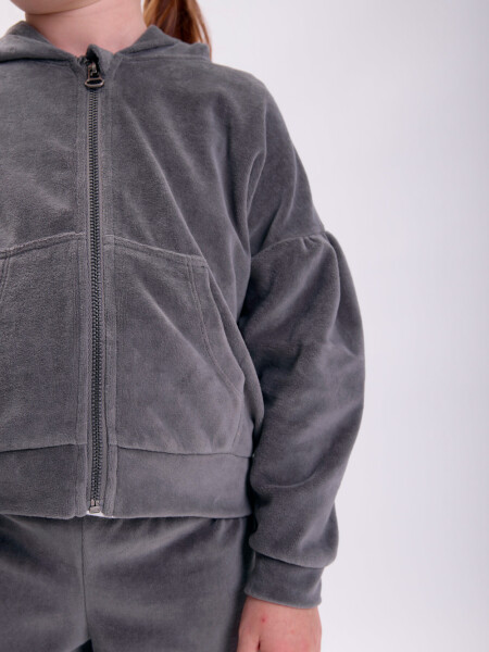 Campera plush frunces Gris