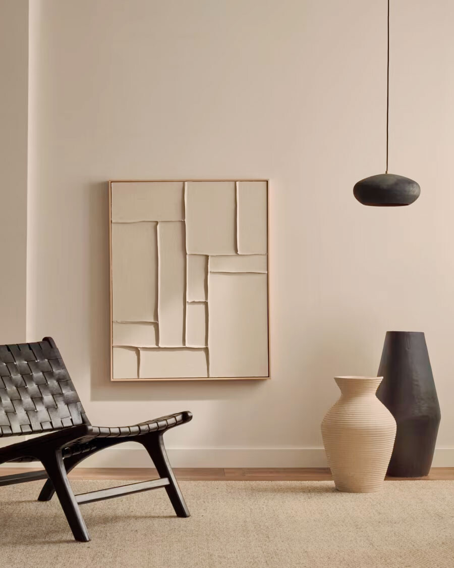 Cuadro Klis de lino con formas geométricas blanco 80 x 100 cm