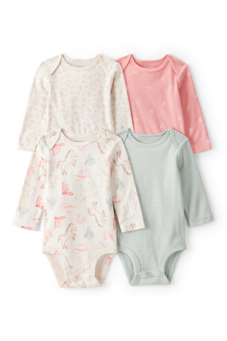 Pack cuatro bodies de algodón, diseño vaqueras Sin color