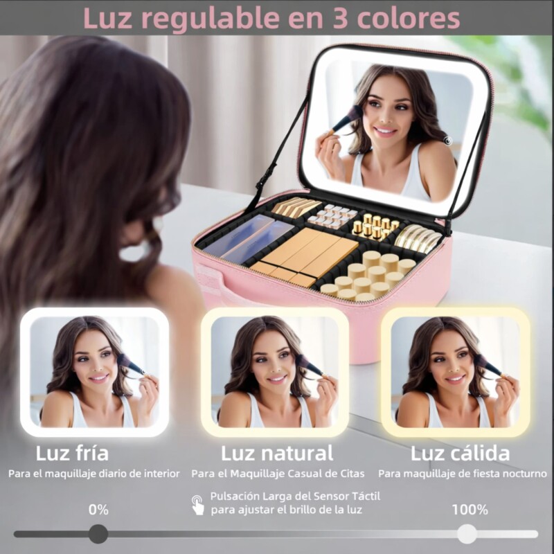 Organizador Maquillaje Maletin Maleta Valija Espejo Led Luz Ajustable Divisiones Neceser Cosméticos Color Rosa Organizador Maquillaje Maletin Maleta Valija Espejo Led Luz Ajustable Divisiones Neceser Cosméticos Color Rosa