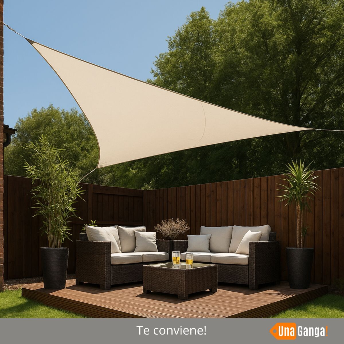 Toldo Impermeable Exterior Protección Uv Triangular 3x3x3m Beige 
