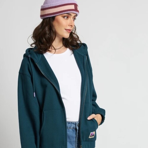 Campera Dama C/Capucha Alg.C/Felpa Liso Rusty Petroleo
