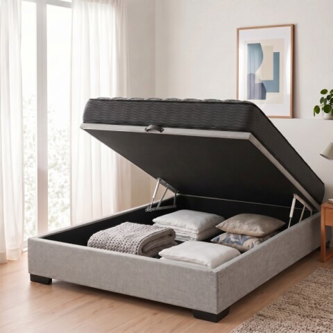 Sommier Baúl Plaza y Media Gris con Colchón Linde Zafiro 110 x 190 Firme Sommier Baúl Plaza y Media Gris con Colchón Linde Zafiro 110 x 190 Firme
