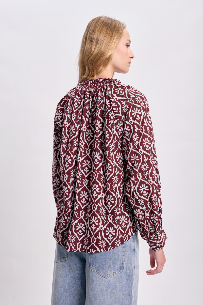 Blusa boho estampada Bordó