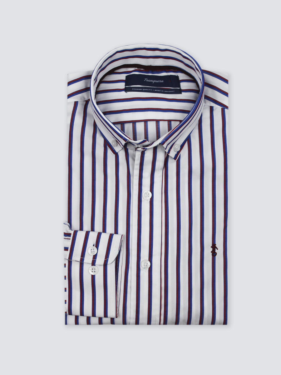 Camisa de Hombre Premium Rayada - Raya Azul y Bordó 