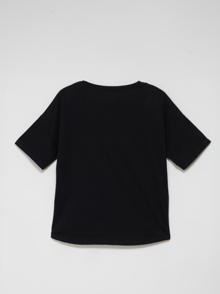 Camiseta manga corta con broderie Negro