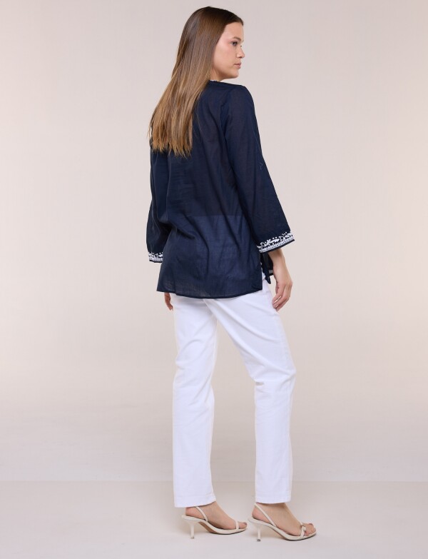 Blusa Boho Bordada AZUL