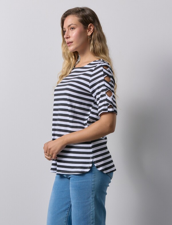 Remera Algodon Lineas NEGRO/BLANCO