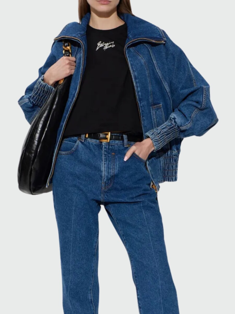 BALMAIN - Campera de Jean Zip-Up 