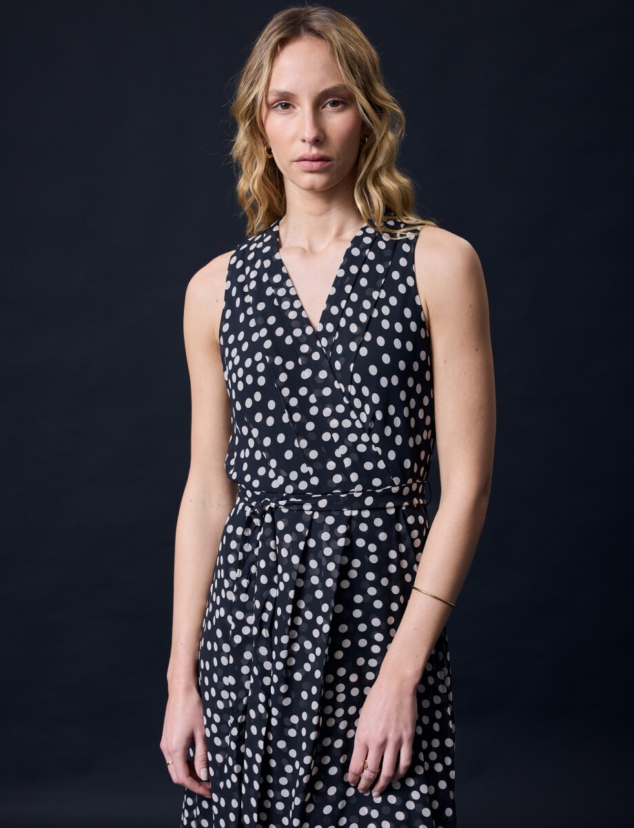Vestido Maxi Lunares - Negro/beige 
