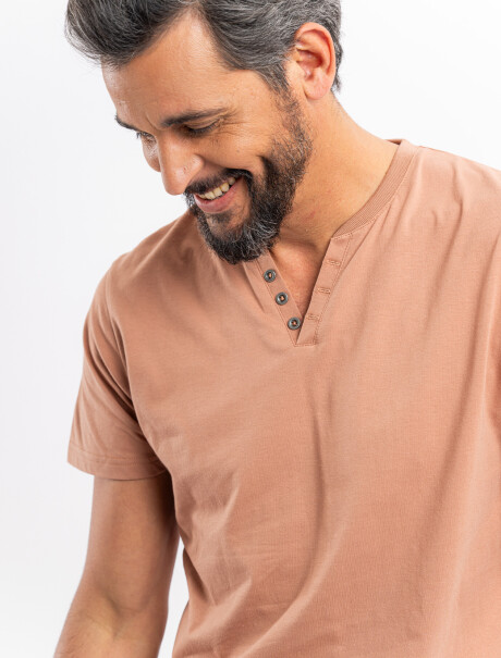 T-shirt m/c botones tostado