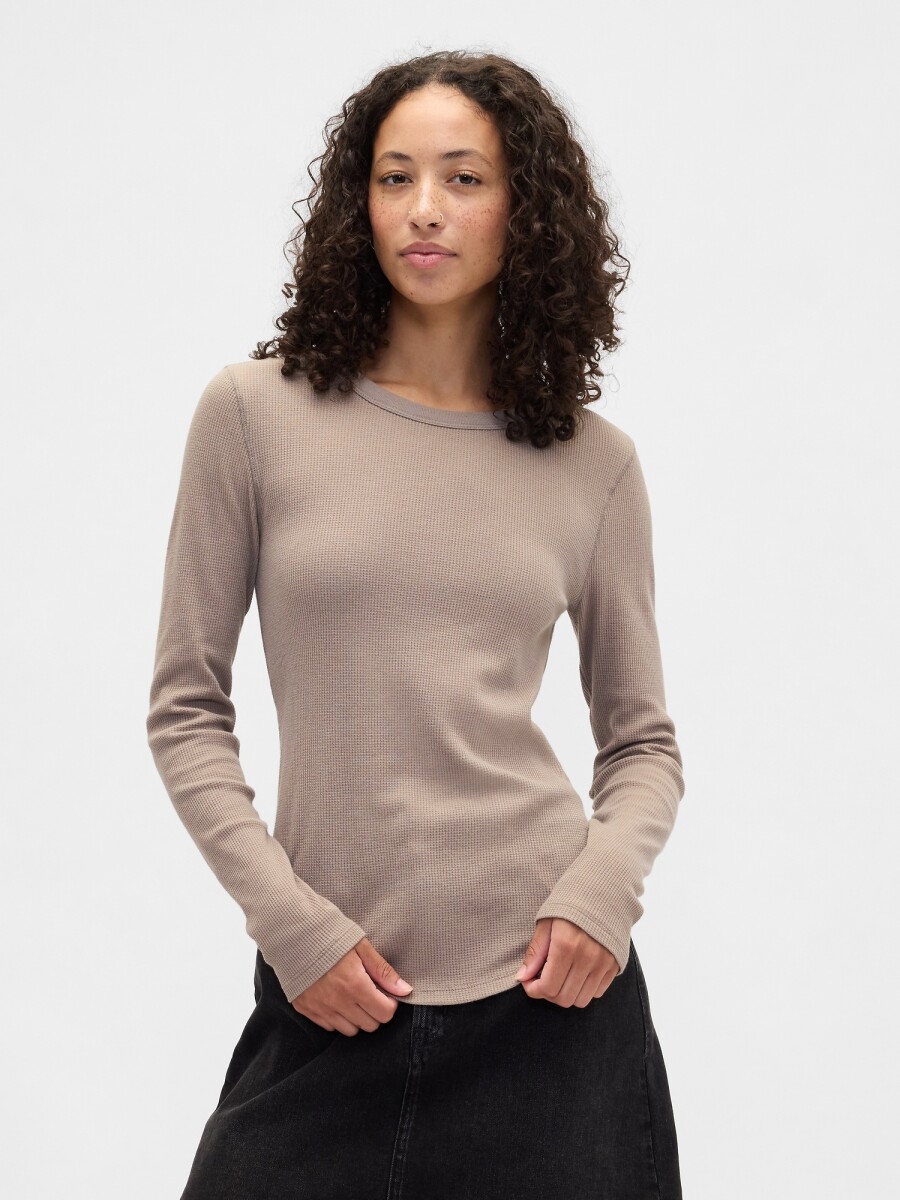 V-LS OPP WAFFLE TEE - MEDIUM COOL BROWN 