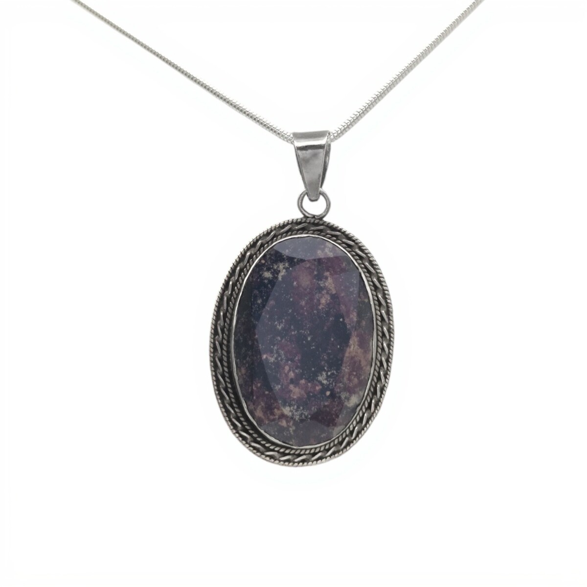 Dije Colgante Oval-Plata 925-Raíz de Zafiro-CP4541 - conpiedra 