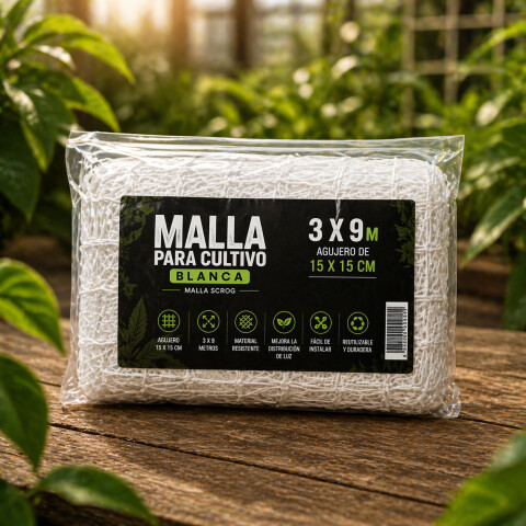 Malla Para Cultivo Blanca 3 x 9m Agujero 15x15cm Reforzada Malla Para Cultivo Blanca 3 x 9m Agujero 15x15cm Reforzada