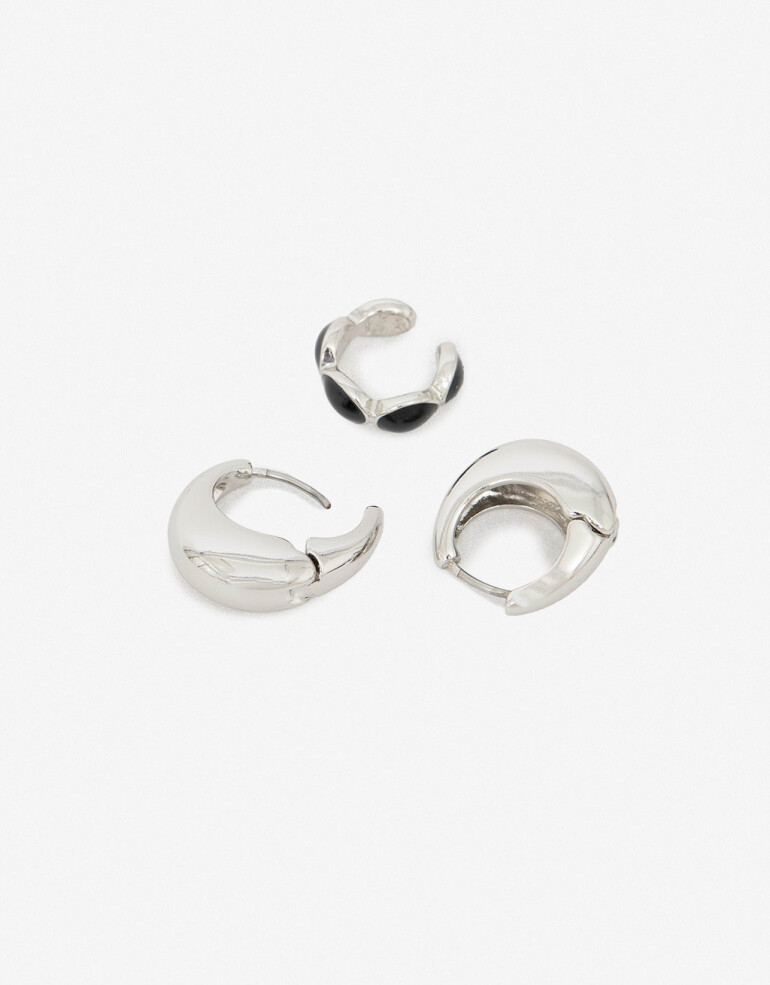 Aros Sets Metal Set De Aros Metal Y Cuff Esmaltado - Plateado Rodio