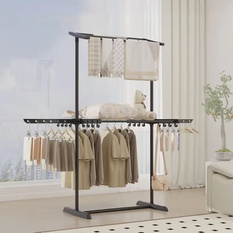 Tender para Ropa Vertical Plegable Con Alas y Ganchos Negro