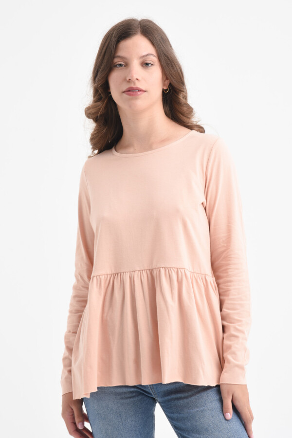 Camiseta manga larga peplum Beige