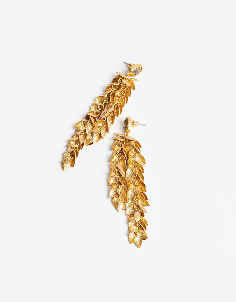 Aros Colgantes Largos Folk Aros Colgantes De Hojitas Boho - Dorado Oro Amarillo