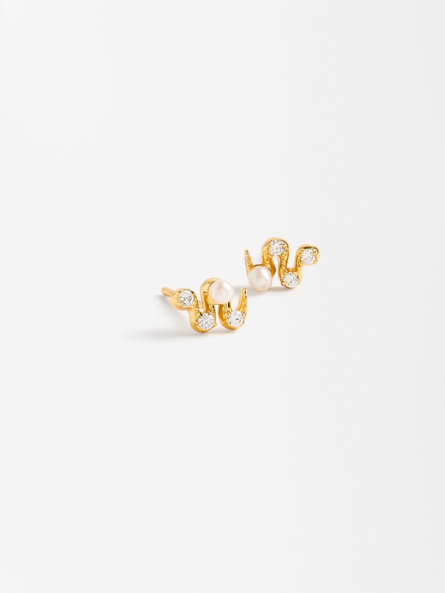 Pendientes Serpiente Con Perlas Y Circonitas - Plata De Ley 925 dorado