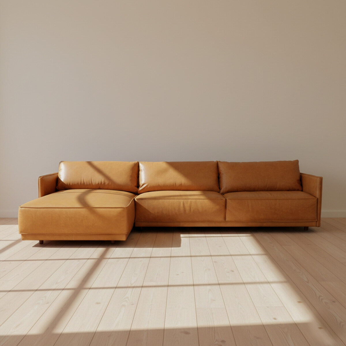 SILLÓN C/CHAISE IZQUIERDO - 3 CUERPOS CUERO-100-NATURAL MARRON ROMEO TP3 LA PAZ CAMEL 