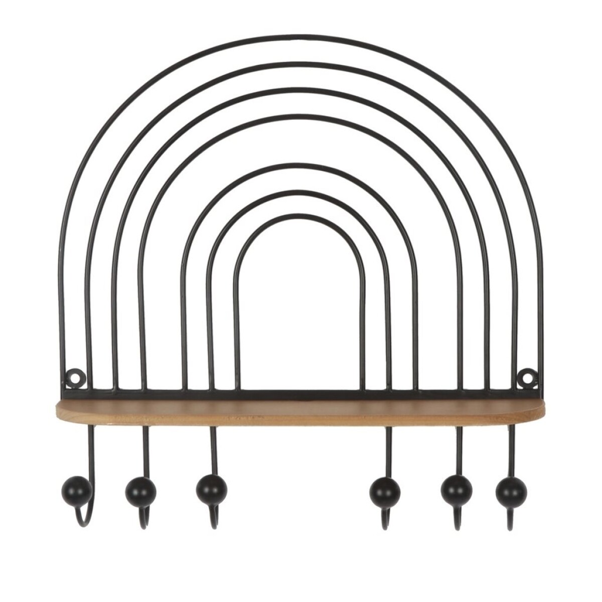 REPISA PERCHERO 6 COLGADORES METAL Y MADERA 40X40X8.5 CM 
