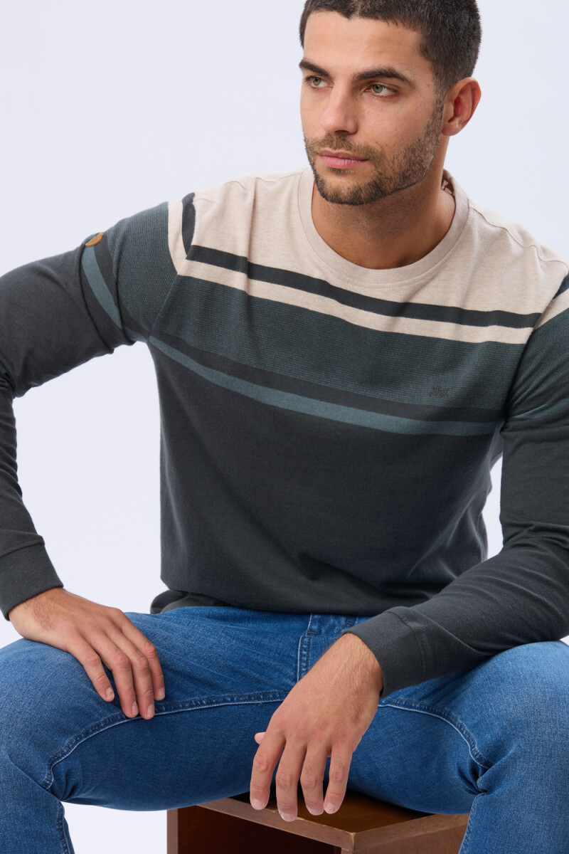 REMERA RAYADA DE ALGODÓN - BEIGE 