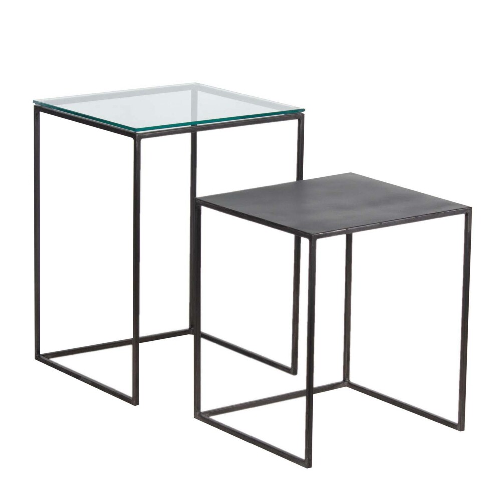 MASA AUXILIAR DE LIVING METAL-VIDRIO-Y-MADERA GRIS SILVER PLATA