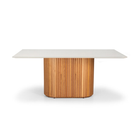 Mesa de comedor Living - Con vidrio - 180 Off White y Canela