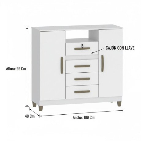 Cómoda cajonera 4 cajones 2 puertas - Con llave BLANCO