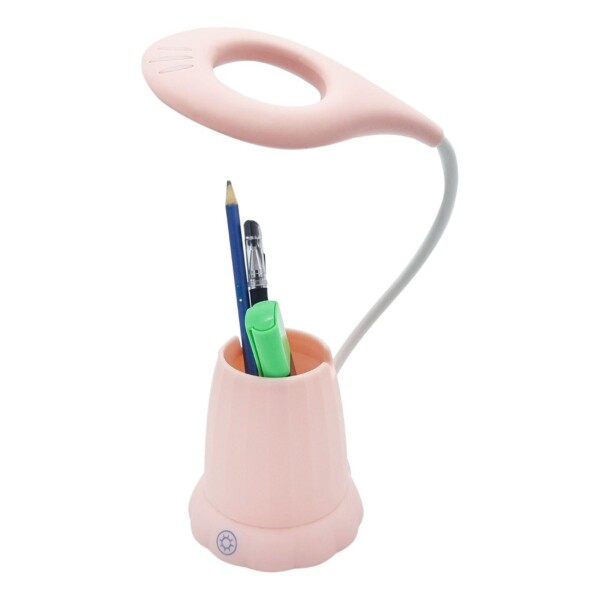 Lampara Tactil Flexible Con Base Porta Lapiz Recargable Led Color Variante Rosa