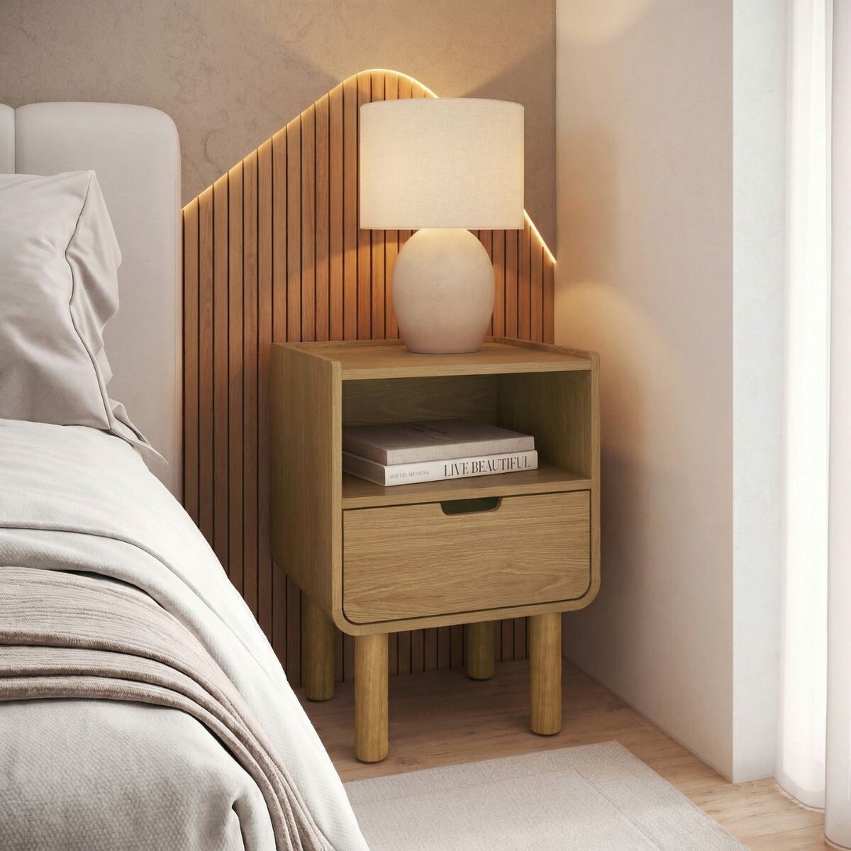 Mesa de Luz Aura - 1 Cajon - Natural 