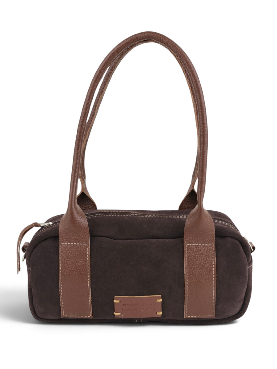 Cartera Baguette en cuero con gamuza - Chocolate 