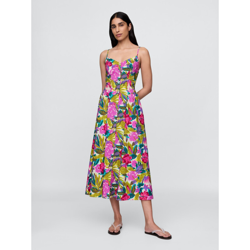 SL VNECK SHIRRED MAXI SP SU25 FLRL LEAF MLT