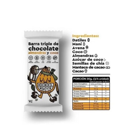 Barritas 40gr Caja x18 Rebel Nuts Almendras y Coco