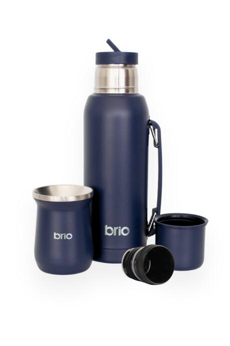 Set De Termo 1 Litro Y Mate Diseño Clásico brio Acero Inox Azul