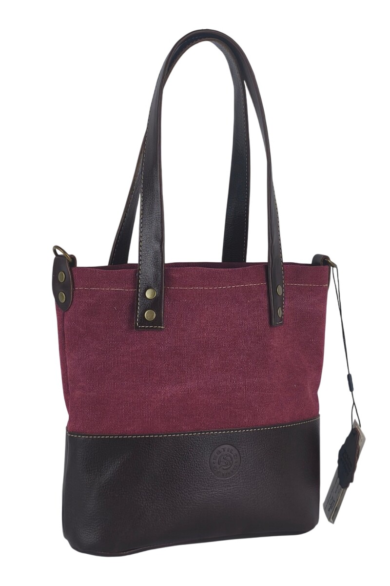 Bolso matero en lona y cuero Bordó