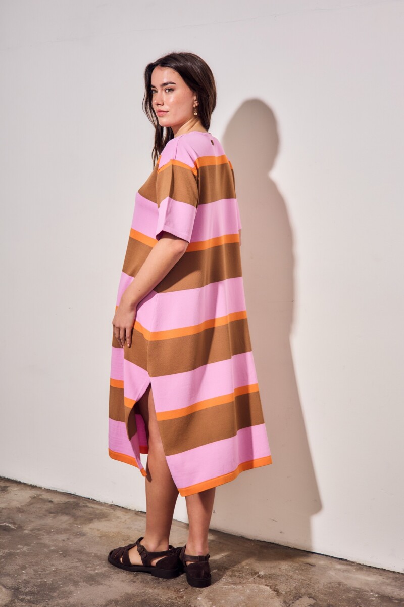 Vestido Tejido A Rayas Rosa