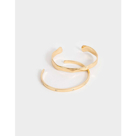 Set 2 Pulseras Rígidas Con Strass Dorado