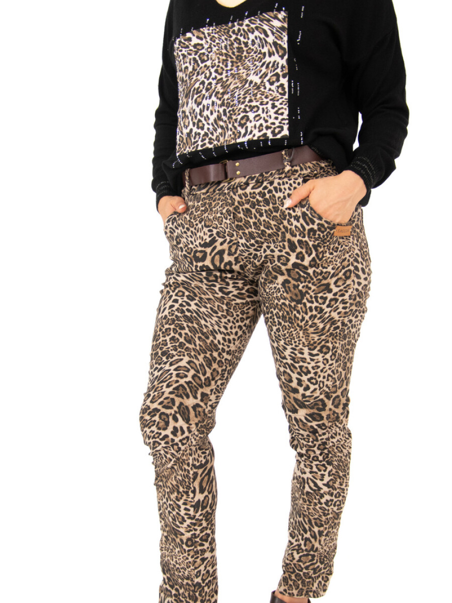 Pantalón animal print Beige