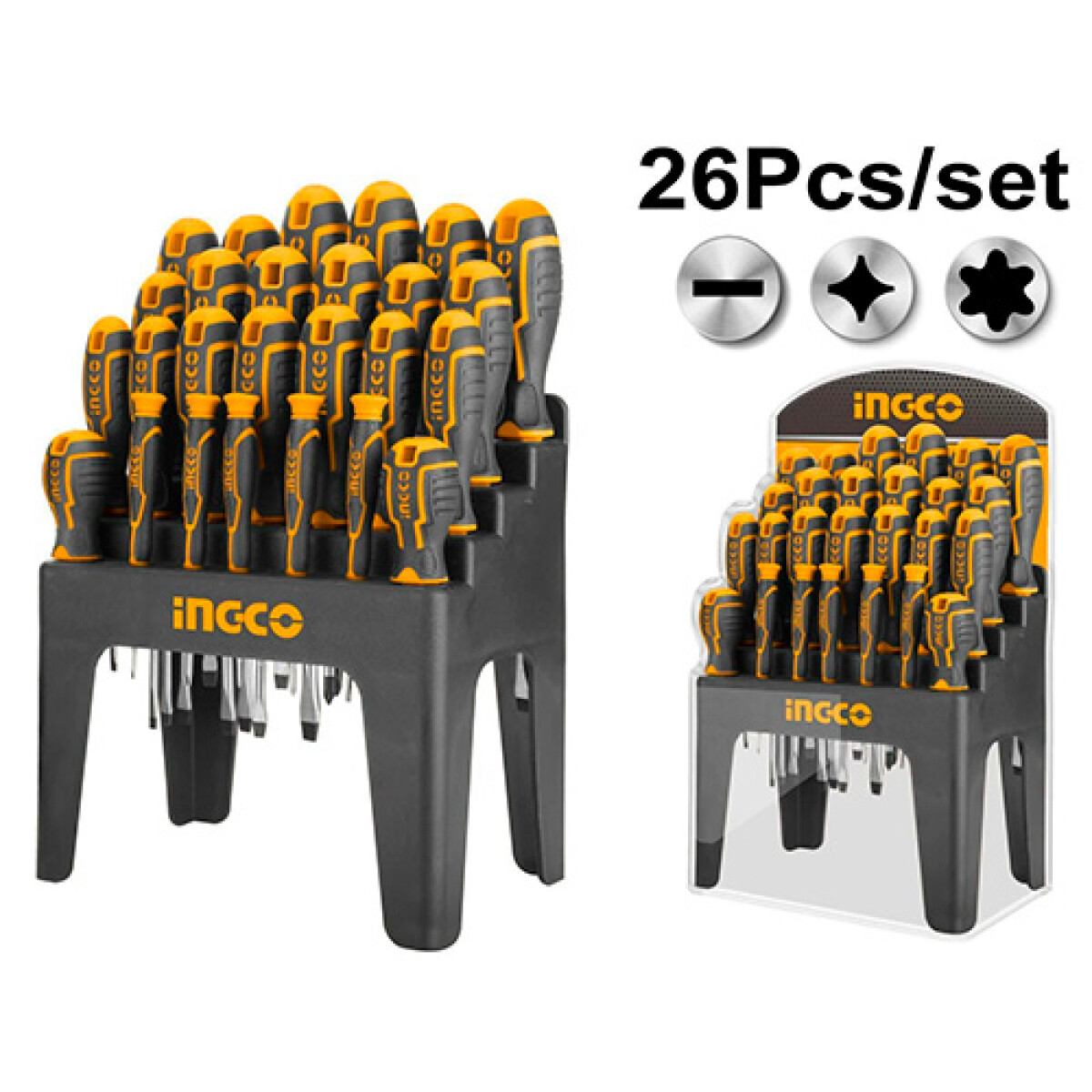 JUEGO 26 DESTORNILLADORES PRO INGCO HKSD2628 - NEGRO-NARANJA 