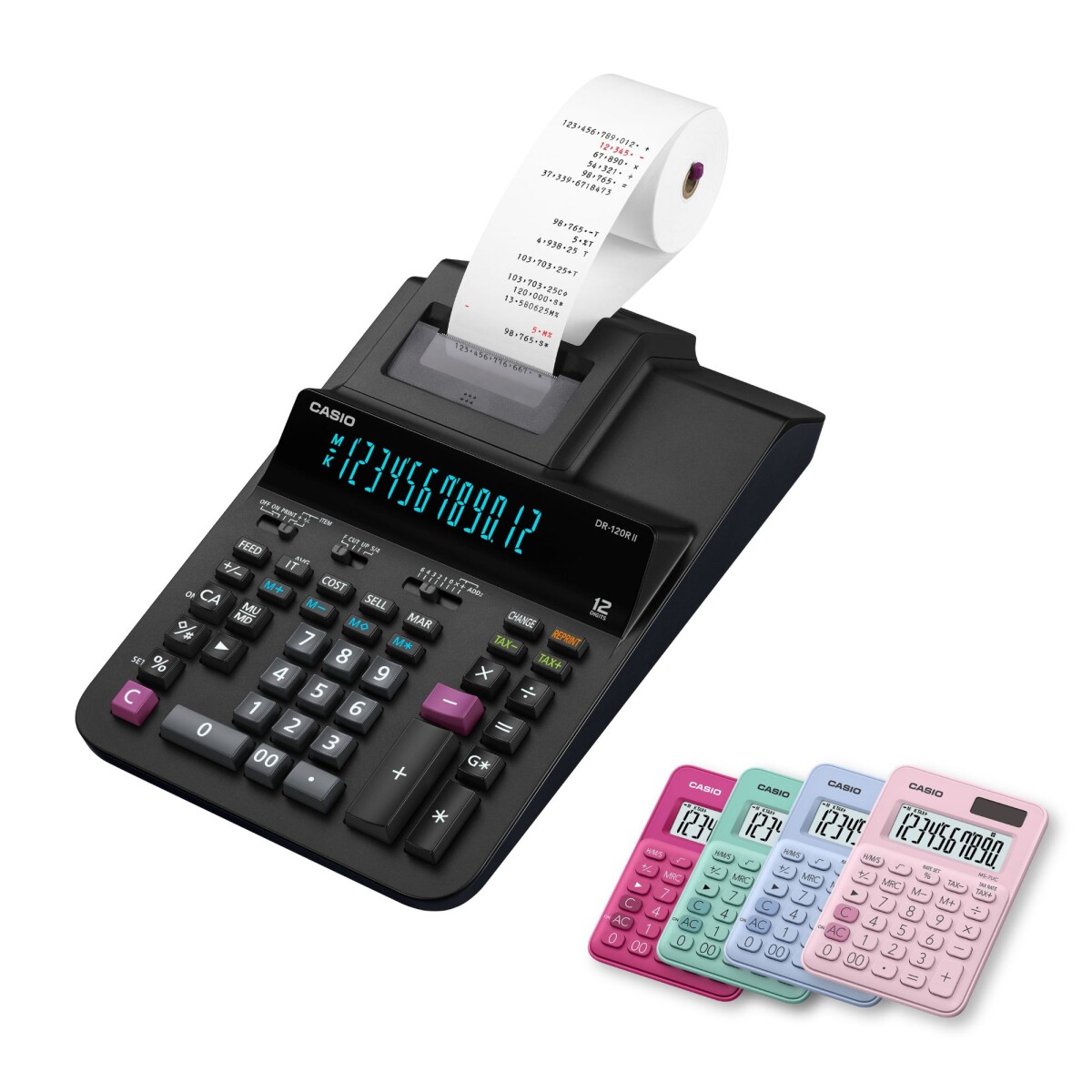 Calculadora Impresión Casio DR-120R II Negro + Calculadora de color de regalo 