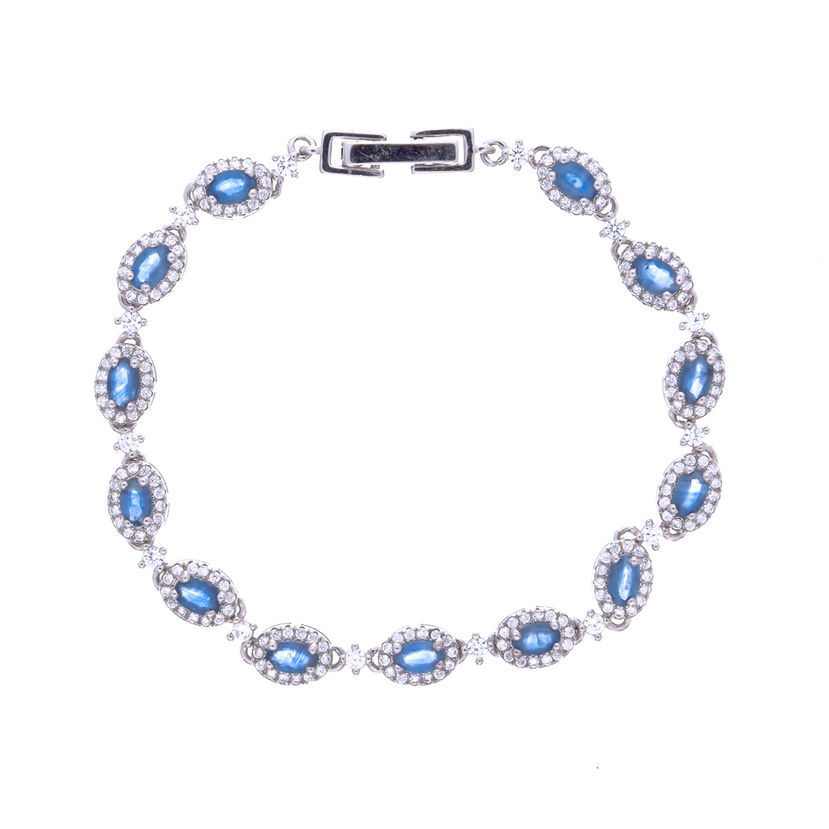 Pulsera de plata 925 rodinada con záfiro azul y circonias. 