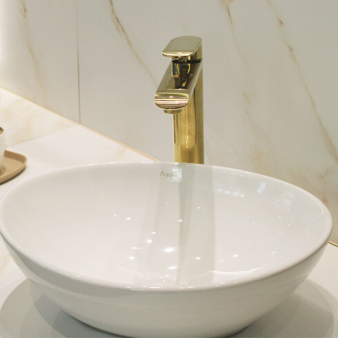 GRIFERIA PARA LAVATORIO MONOCOMANDO ALTO 35MM ORO SEMI MATE ALASSIO 000