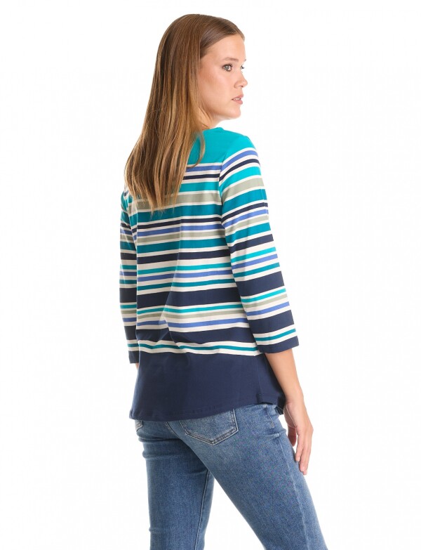 Remera Algodon Lineas AZUL/MULTI