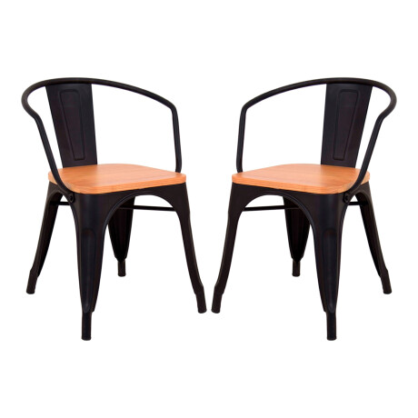 Set x2 Butaca Tolix de metal asiento de madera con apoya brazos NEGRO