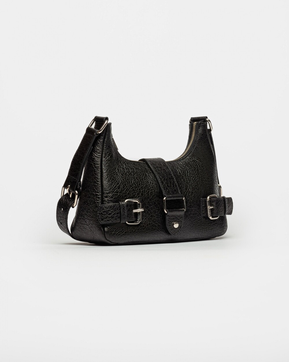 Cartera al Hombro The Noisy Gang En Cuero Graneado Negro